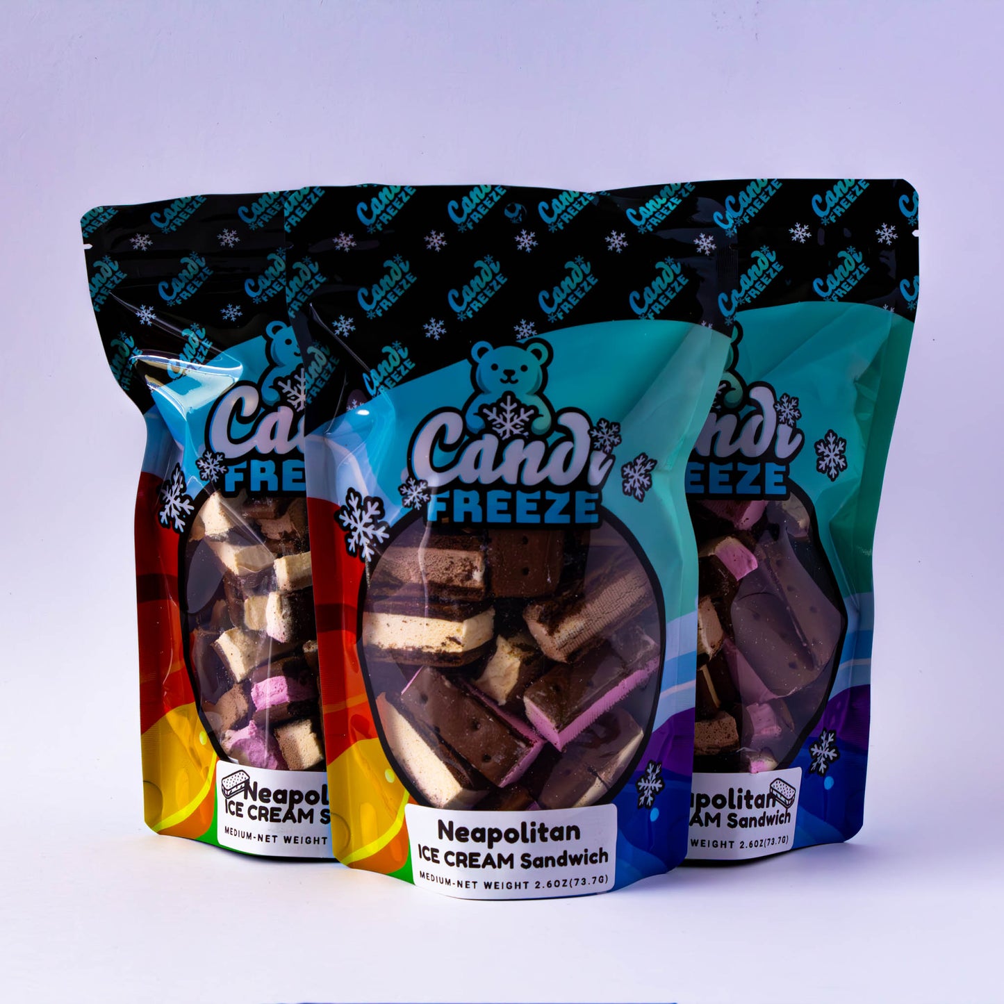 Neapolitan Ice Cream Sandwich by CandiFreeze – Freeze-Dried, Crunchy, Classic Ice Cream Sandwich Treat – 2.6oz Resealable Bag