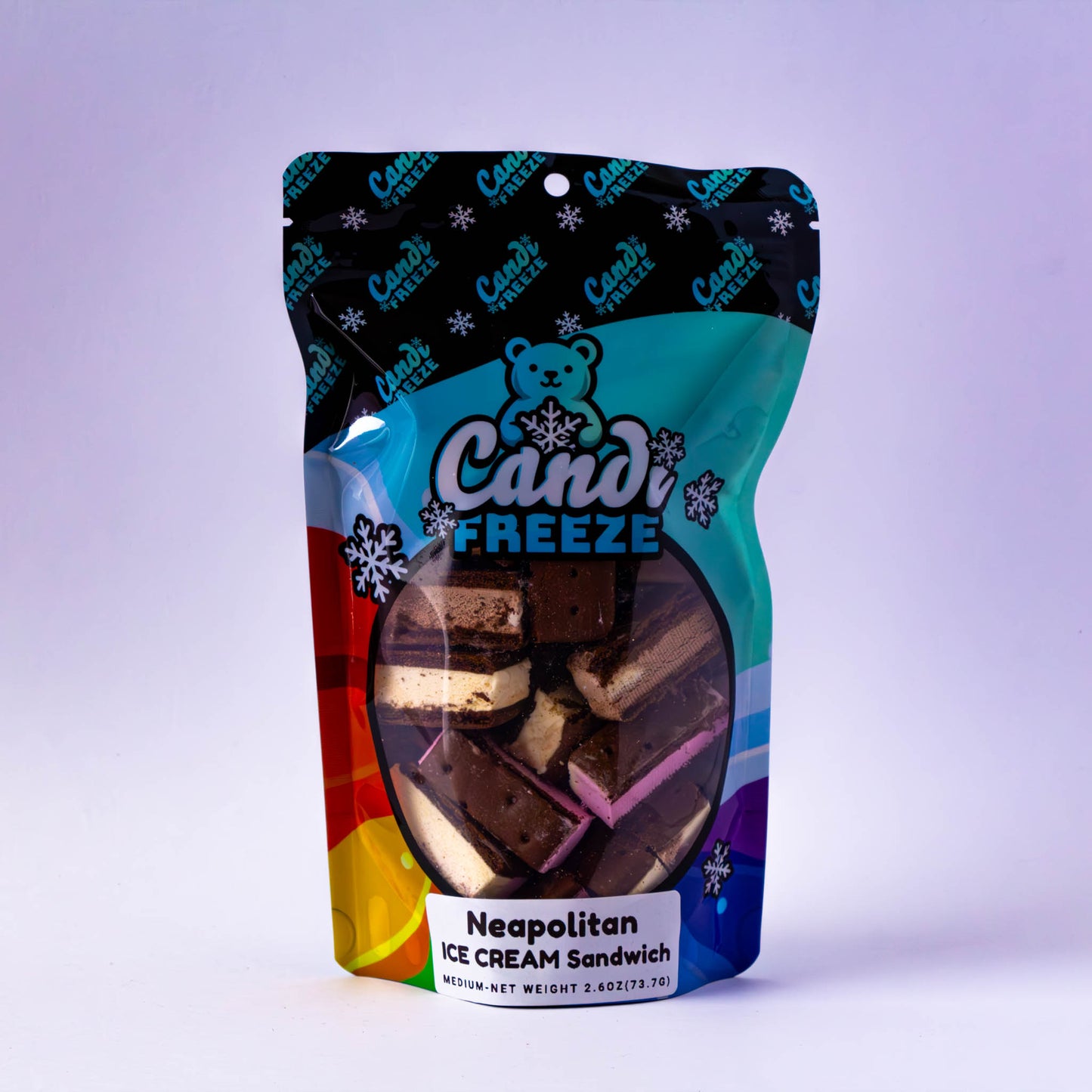 Neapolitan Ice Cream Sandwich by CandiFreeze – Freeze-Dried, Crunchy, Classic Ice Cream Sandwich Treat – 2.6oz Resealable Bag