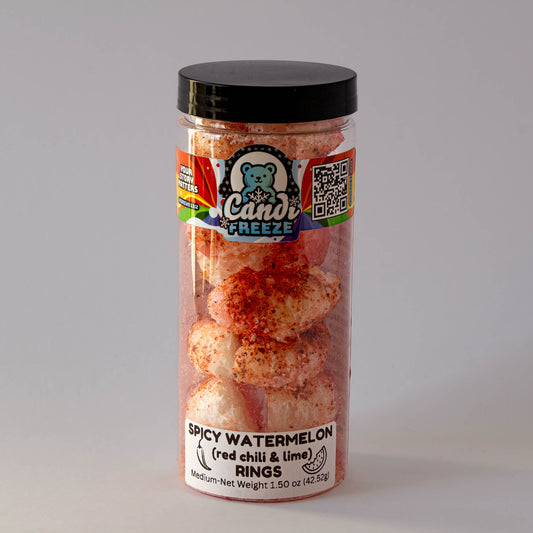 Spicy Watermelon Rings by CandiFreeze – Freeze-Dried, Crunchy, Sweet & Tangy Chili Lime Candy – 1.5oz Resealable Jar