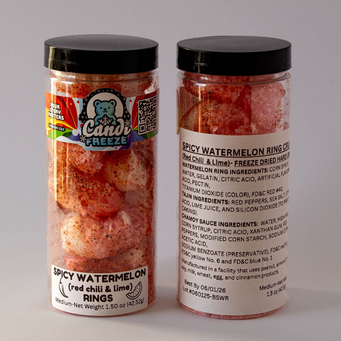 Spicy Watermelon Rings by CandiFreeze – Freeze-Dried, Crunchy, Sweet & Tangy Chili Lime Candy – 1.5oz Resealable Jar