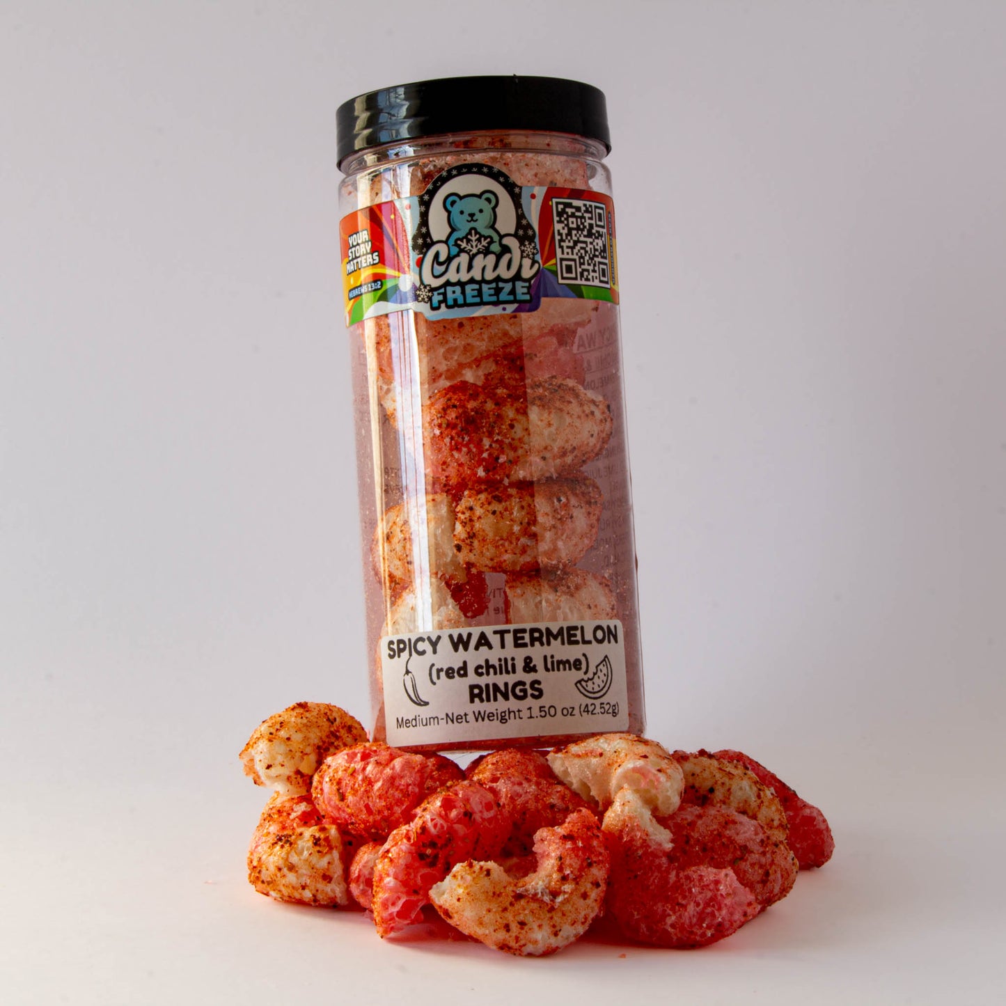Spicy Watermelon Rings by CandiFreeze – Freeze-Dried, Crunchy, Sweet & Tangy Chili Lime Candy – 1.5oz Resealable Jar