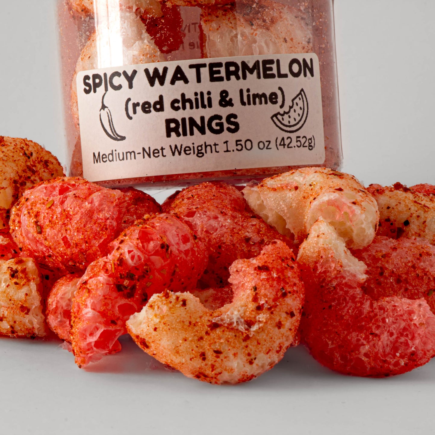 Spicy Watermelon Rings by CandiFreeze – Freeze-Dried, Crunchy, Sweet & Tangy Chili Lime Candy – 1.5oz Resealable Jar